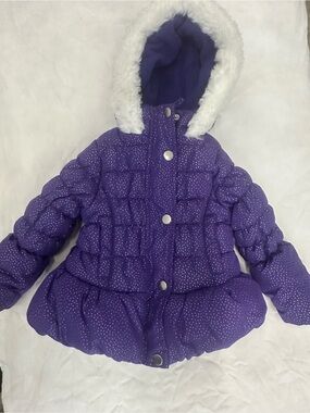 Hawke & Co Girls' Purple Quilted Hooded Puffer with Faux Fur